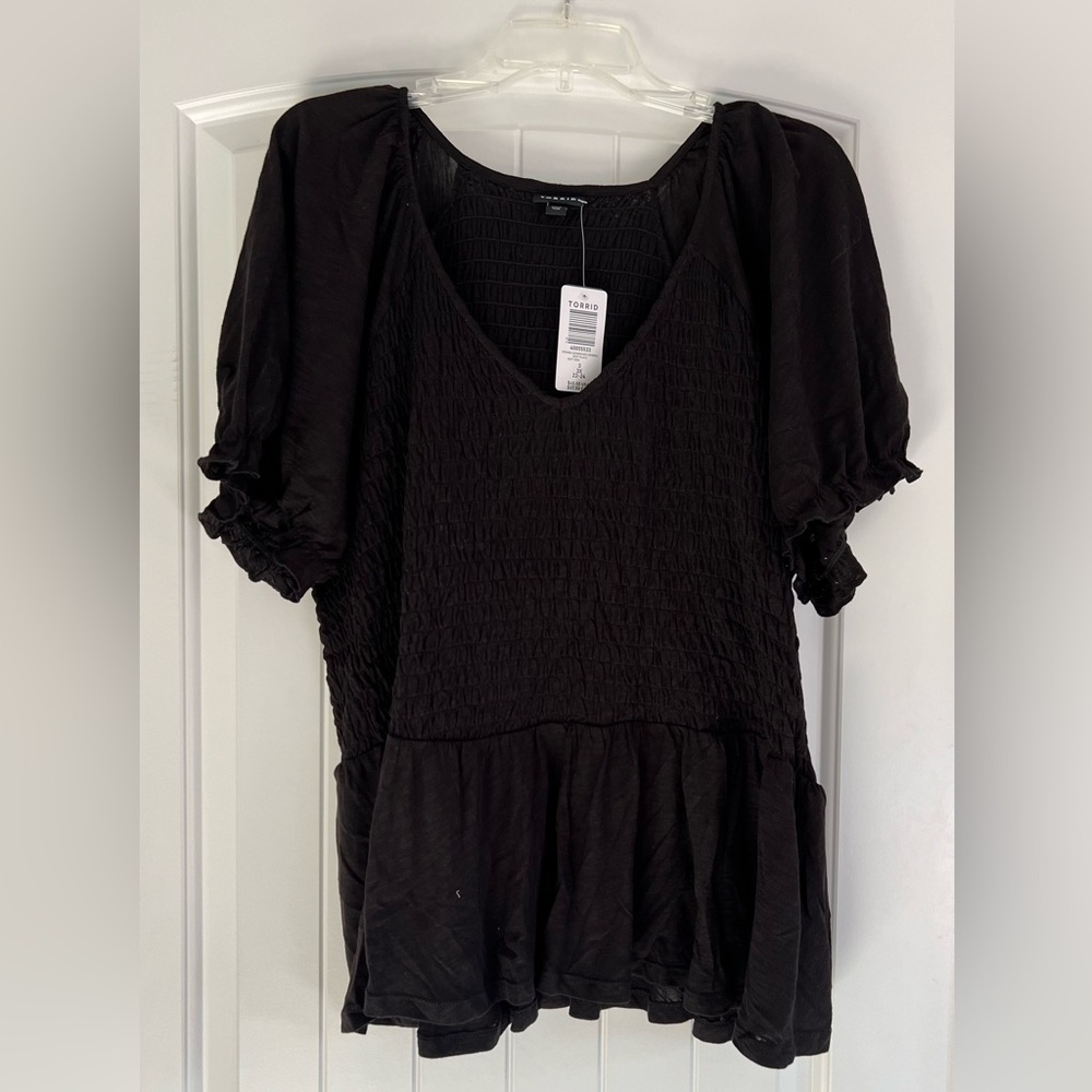Torrid Black Smocked Ruffled Top